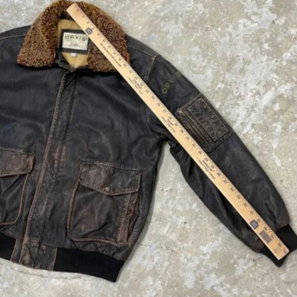Vintage Orvis A-2 Flight Leather Bomber Jacket Mens Medium Patina FLAW READ - Picture 15 of 16